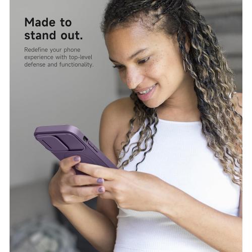 SURITCH for iPhone 14 Pro Max Case with Magnetic Camera Slide Cover and Adjustable Kickstand, Compatible with MagSafe, Shockproof Bumper Case Slim Protective Cover 6.7 Inch, Dark Purple