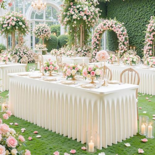 gogoparti 1 Pack Spandex Ivory Fitted Table Cloth for 6ft Rectangle Tables Ivory Stretch Tablecloth Banquet Table Covers Skirt Wrinkle Free Tablecloths for Parties Wedding