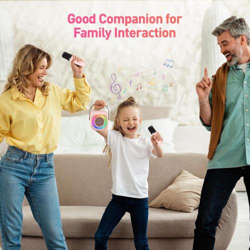 Karaoke Machine for Kids Adults, Mini Portable Bluetooth Karaoke Speaker with 2 Wireless Microphone and Lights, Christmas Birthday Gifts for Girls Ages 4, 5, 6, 7, 8, 9, 10, 12  Family Home Party