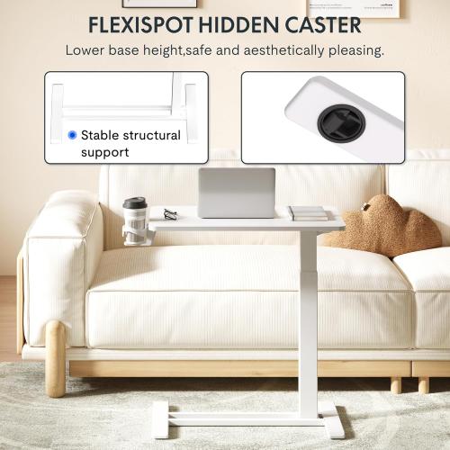 27.6 W x 15.7 D, White FLEXISPOT H7 Adjustable Overbed Bedside Table with Wheels Pneumatic Mobile Standing Desk Laptop Desk Rolling Computer Cart Movable Overbed Table Hospital Home Use(27.6 W x 15.7 D, White)