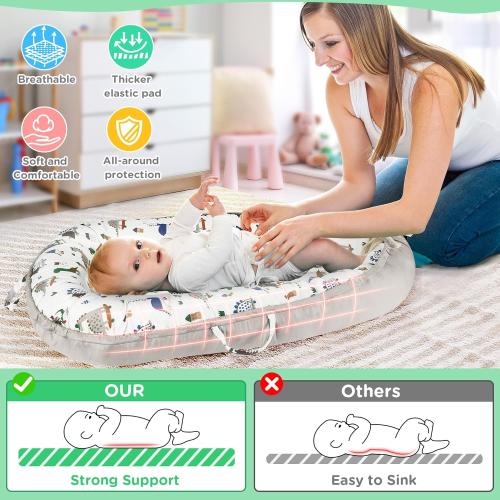 Baby Lounger - Baby Lounger for Newborn 0-24 Months, Breathable Pure Cotton Baby Nest Lounger Cover, Baby Registry Newborn Essentials Gifts, Portable Floor Tummy Time Lounger for Home & Travel