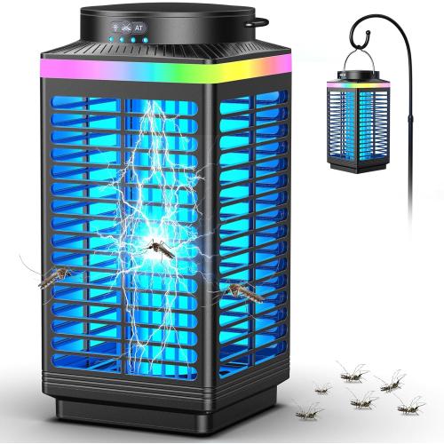 Black Bug Zapper Outdoor Cordless, 4200V Electric Mosquito Zapper with LED Blue Light, 3 in 1 Portable & Rechargeable Bug Zapper Outdoor Waterproof IP67, Wireless Hanging Fly Zapper for Camping Patio,Black