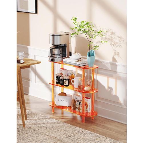 Clear Bookshelf, Acrylic Bookcase with Open Book Shelf for Office Living Room Bedroom (3 Tier Orange)