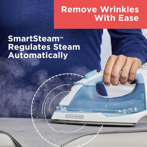 BLACK DECKER Easy Steam Compact Iron for Clothes, Automatic Shutoff, Nonstick Plate, Light Weight, 1200 Watts
