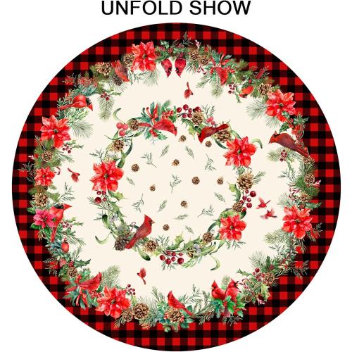 Giwawa Red Birds Floral Tablecloth Round 60 Inch Buffalo Plaid Decorative Water Resistant Table Cloth Cover for Dining Room Kitchen Holiday Party