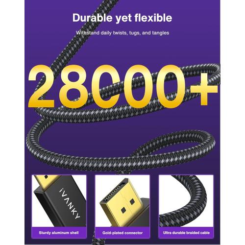 IVANKY VESA Certified 8K DisplayPort Cable 1.4, 6.6ft DP Cable Supports HDR | Display Port Cable, 8K@60Hz, 4K@240Hz, 2K@240Hz, HBR3, 32.4Gbps, HDCP 2.2, FreeSync G-Sync, for Gaming Monitor, Graphics, PC