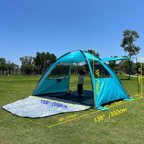 DLUCKY Beach Tent for 1/2/3/4/5/6 Person,Anti-UV Portable Sun Shade ShelterUPF 50 ,Both Sides Extendable Floor,Extendable Awning,with 2 Ventilating Mesh Windows,Lightweight & Easy Setup.