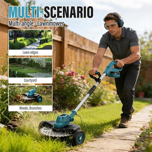 21000RPM Electric Weed Wacker Cordless-8000mAh, 1000W Weed Eater Battery Powered with Wheel, Adjustable Length, 4‑in‑1 Lightweight Grass Trimmer/Brush Cutter/Weed Trimmer/Edger Tool for Garden Yard