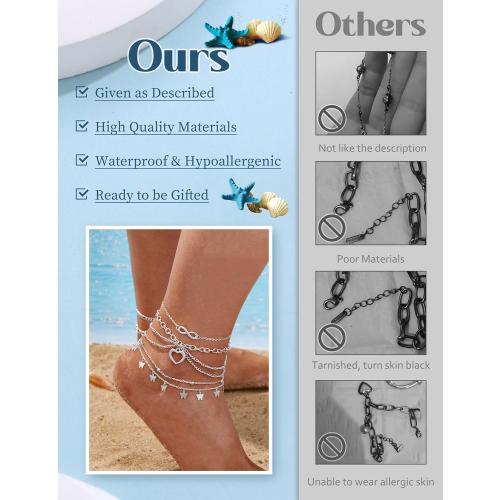 ORAZIO Toe Rings and Ankle Bracelets for Women Silver Rose Gold Plated Anklet Toe Rings Cute Layered Anklets Open Tail Rings Adjustable Beach Foot Jewelry for Summer