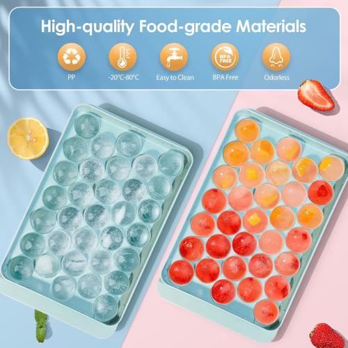 WIBIMEN Ice Cube Tray with Lid and Bin - Round Ice Trays for Freezer with Lid - Ice Cube Trays for Freezer with Ice Container (1-2PACK Blue)