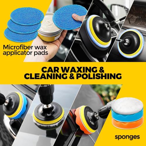 Set of 22 Holikme 22Pack Drill Brush Attachments Set,Scrub Pads & Sponge, Buffing Pads,Power Scrubber Brush,Car Polishing Pad Kit,Wax Applicator Pad,Car Cleaning Kit,Masonry Brushes,Cleaning Supplies
