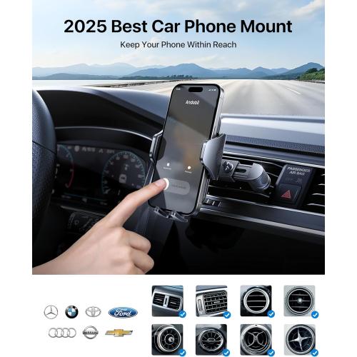 andobil Phone Holders for Your Car - Round Air Vent Phone Mount with Ultra-Strong Metal Clip, 360° Rotation & Anti-Shake Design for iPhone 17/16/15/14/13 Pro Max/Samsung Galaxy S25/Android