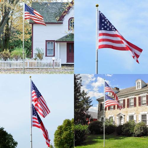 14 Gauge 20FT Telescoping Flag Pole Kit, Heavy Duty In Ground Telescopic Flag Poles with 3x5 American Flag, Outdoor Old Glory Flagpole Kits for Outside, Yard, Residential or Commercial