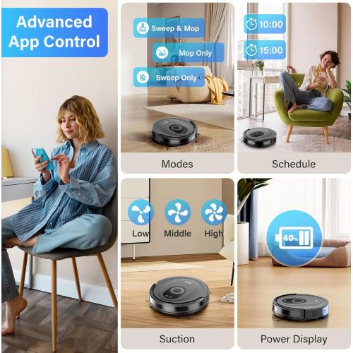 Used and missing parts Tikom Robot Vacuum and Mop Combo, 5000Pa Robotic Vacuum Cleaner, 150 Min Max, App & Remote Control, Ideal for Hard Floor, Carpet, Pet Hair, Self-Charge(G8000 Max)