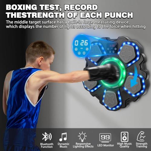 Music Boxing Machine Sport Toys for Kids and Adults,Wall Mounted Bluetooth Smart Punching Target,Training Pad Toy with Boxing Glove,Ideas Toys for Boys Girls Kids 3 4 5 6 7 8 9 10 11 12  Years Old