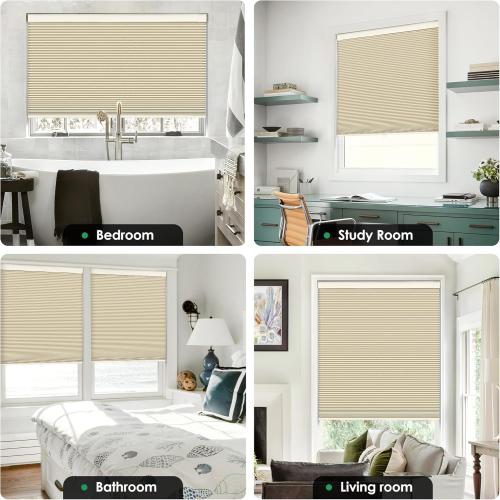 LazBlinds No Tools No Drill Cordless Cellular Shades, Blackout Light Blocking Honeycomb Shades for Home, Thermal Insulation Blinds for Windows, 34 W x 48 H, Beige
