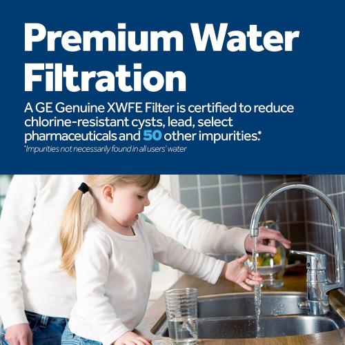 GE XWFE Refrigerator Water Filter, Genuine Replacement Filter, Certified to Reduce Lead, Sulfur, and 50  Other Impurities, Replace Every 6 Months for Best Results, Pack of 1