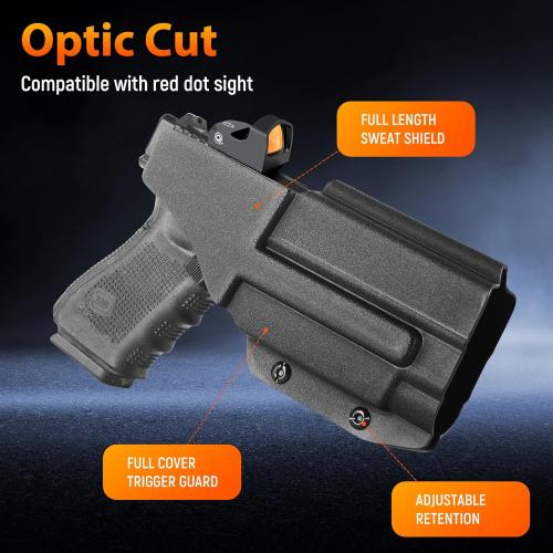 Kydex Holster for Glock 17/19/22/23/31/32/44/45 with Olight Baldr S/Baldr Mini, Optic Cut Fit Red Dot Sight, Black