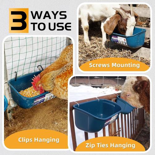 BUCKETS ONLY   Goovilla Chicken Feeder Waterer, Hanging or Screw-in Fence Feeders with Clips, 2 Pack 5 Quart Goat Feeding Supplies, Duck Piglet Sheeple Coop Dog Livestock Poultry Plastic Feeder Trough Bucket, Blue