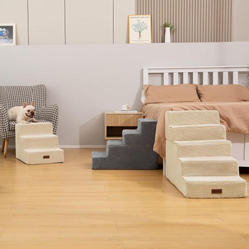 Dog Stairs for Small Dogs, 3-Step Non-Slip Pet Stairs for Couch Sofa and Chair, Dog Bed Stairs for Puppy, Older Cat,Grey,13.6 H