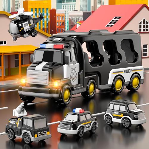 Bennol Toddler 5 in 1 Police Truck Toys for 1 2 3 4 5 Year Old Boys, Police Rescue Vehicles Car Trucks Bus Helicopter for Kids Ages 1-3 3-5, Car Toys for 1 2 3 4 5 Year Old Boys Girls Birthday Gifts