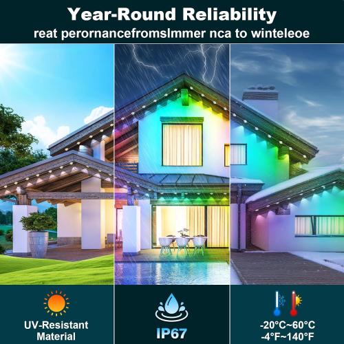 Permanent Outdoor Lights,500FT RGB Eave Light,IP67 Waterproof Lighting for House,Smart LED with App/Remote Control for Outdoor Decor,Garden Decor,Party,Holiday