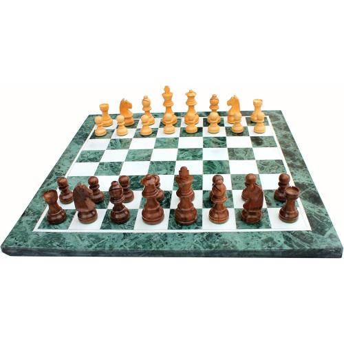 StonKraft Collectible Green Marble Chess Board Set   Wooden Crafted Pieces Pawns