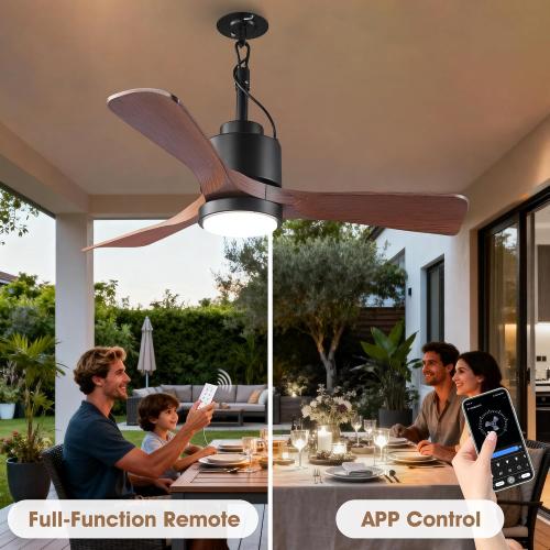 42 Outdoor Ceiling Fan with Light & Remote - IP65 Waterproof Plug in Hanging Fan, 6-Speed Reversible DC Motor, 1850LM Dimmable LED for Patio, Porch, Gazebo, Pergola (Matte Black)