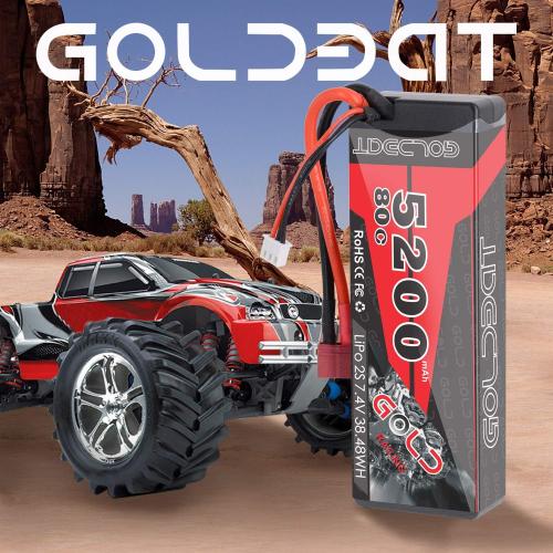 GOLDBAT 5200mAh 80C 2S 7.4V RC LiPo Battery Hard Case with T Plug for RC Evader BX Car RC Truck RC Truggy Racing (2 Packs)