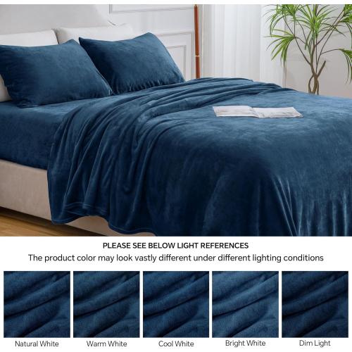 BEDELITE Flannel Sheets Twin Size Navy - Super Soft Fleece Sheets Set Fluffy Extra Plush, 3 Piece(Include Fitted Sheet, Flat Sheet, 1 Pillowcase)