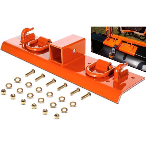 Bonbo Tractor Grab Hooks Compatible with Kubota Tractors - Bolted on Compact Tractor Bucket Grab Hooks with D Rings and 2 Receiver, Orange