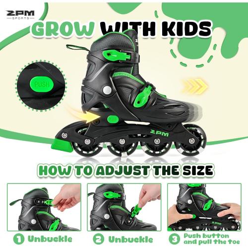 2PM SPORTS Inline Skates for Kids Girls Boys Ages 4-8 6-12 with Light Up Wheels, Adjustable Kids Roller Skates Blades for Youths Beginners