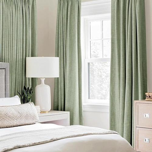 Wonicy Linen Texture Curtains for Bedroom Solid 100% Blackout Thermal Insulated Sage Green Curtains Grommet Room Darkening Curtains/Draperies for Living Room Nursery 52x84 Inch (2 Panels)