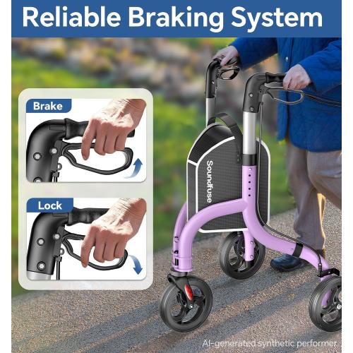 soundfuse Lightweight 3 Wheel Walkers for Seniors, Foldable Aluminum Frame | Weighs only 10.2lbs, Height Adjustable, Removable Storage Bag, Three Wheel Rollator Walker for Indoor and Outdoor Use