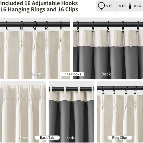 Joywell Extra Long 100% Blackout Linen Pinch Pleated Curtains 108 in Cream