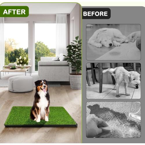 Dog Grass Pad with Tray, 34''X23'' Large Artificial Turf Grass Potty, Reusable Puppy Pee Pads for Dogs, Portable Dog Litter Box for Indoor/Outdoor Potty Training Toilet