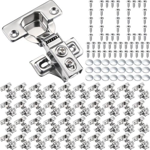 100 Pack Soft Closing Cabinet Hinges for Kitchen 1/2 Inch Partial Overlay Kitchen Cabinet Door Hinges 105 Degree Concealed with Mounting Screws for Frameless Face Frame Door