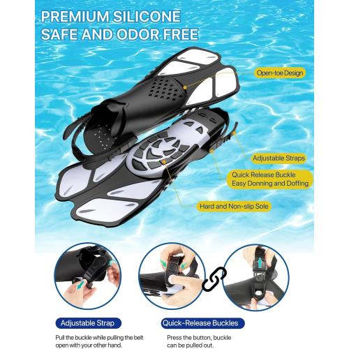 Snorkeling Gear for Adults Men Women,4 in 1 Snorkel Set with Panoramic View Diving Mask Anti-Fog Anti-Leak,Dry Top Snorkel,Fins and Travel Bag for Swimming,Snorkeling and Travel Diving
