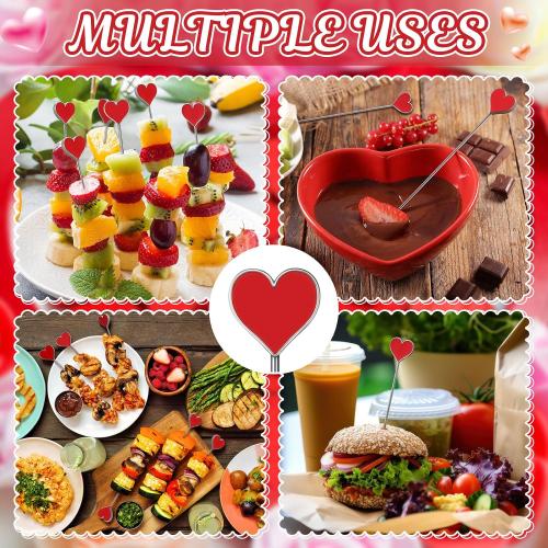 Qinyoung 20 Pcs Mothers Day Cocktail Picks Stainless Steel Red Heart Pick 4.7 Metal Food Toothpicks Reusable Decorative Food Picks Cocktail Skewers Mother's Day Gifts Wedding Birthday Party