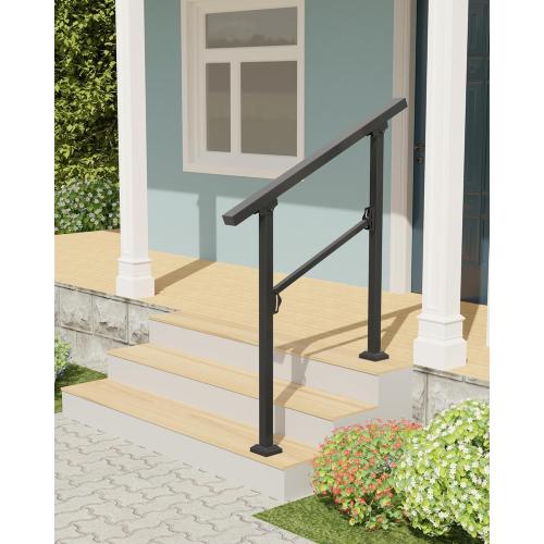 Hand Rails for Outdoor Steps, 3 Step Handrail, Stair Railing Indoor, Hand Rails for Indoor Stairs & Wrought Iron Handrails for Outdoor Steps for Porch/Deck, Black