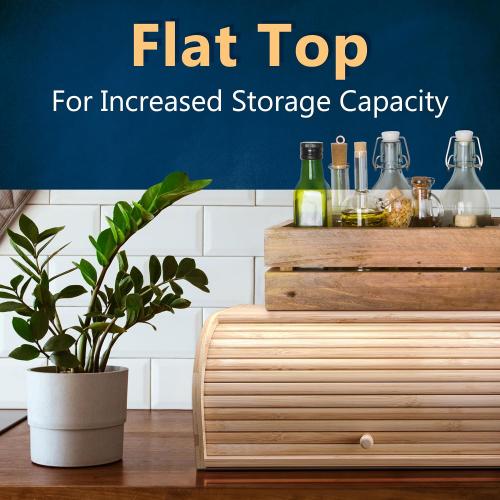 Light brown 15x9.8 Bamboo Bread Box Space Saving Rustic Roll-Top Bread Bin for Countertop - Store Bread Cake and Baked Goods - 15 x 9.8 inches (Sliding door)