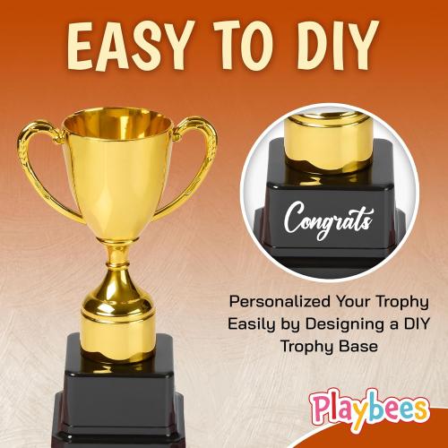 Playbees Fun Gold Plastic Trophies - 9 Pack - 7 Inch - Award Trophy Cup Set for Superstar Kids - Champion Celebrations, Sports Galore, and Victory Vibes - Desktop Toy