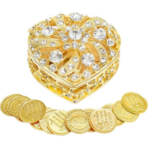 Wedding Arras Coins Set - Gold Heart Shaped Box with 13 Virgen of Guadalupe Coins, Arras De Boda Cristiana, Wedding Accessories for Ceremony
