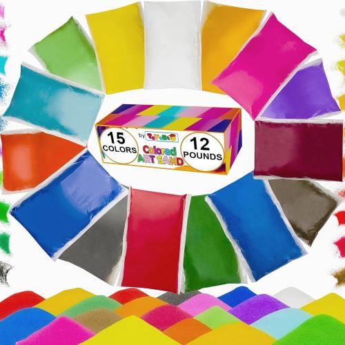 Colored Sand for Sand Art [15 Colors: 12 lbs], Colored Sands Bulk, Delightful Sands Art Fun for Crafts, Parties, Children, Nice Colorful Fun Sandy Crafts for Kids Age 3 , Non-Toxic, 15 Bags
