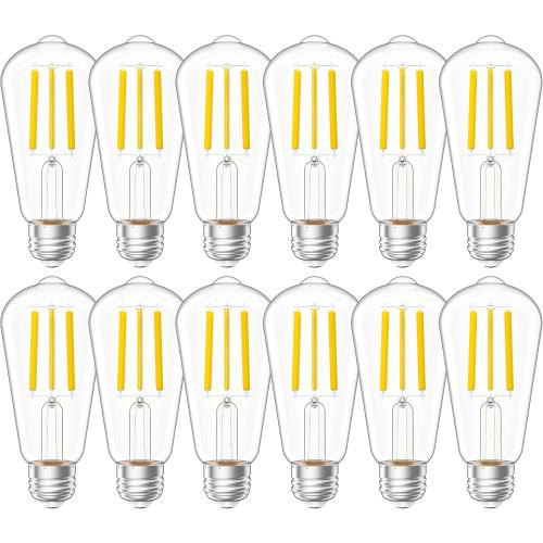 Sunco 11 Pack Vintage LED Edison Bulbs, 75W Equivalent 8.5W, 1000 LM Dimmable ST58 Filament, ST18 3000K Warm White, E26 Medium Base, Clear Glass Light Bulbs