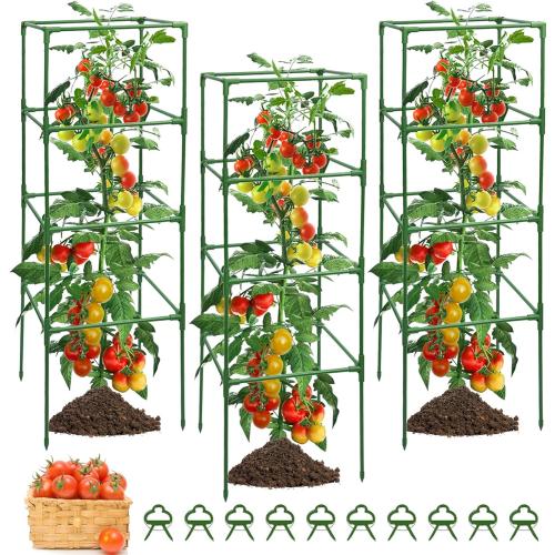 3 Pack Tomato Cage Square, Tomato Cages for Garden Heavy Duty, Trellis for Raised Garden Bed/Pots, Outdoor Plant Support Cages Stakes for Vegetables & Climbing Plants (Up to 41.5inch)