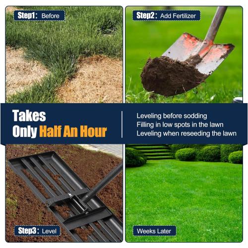 Extra Wide 30 Leveling Rake for Lawn Care - 60in Extendable Stainless Steel Handle with Ergonomic Grip | Professional Grass Leveling Tool for Golf Courses, Soccer Fields, Backyard Turf Maintenance