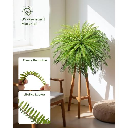 Velener 36 Inch Artificial Boston Fern Large Hanging Plant, Fake Fern Plants Bush Indoor for Home Decor, Faux Plants Outdoor, Garden, Office, Garden Decoration(Green)