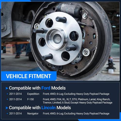 Autoround 515142 [2-Pack] 4WD Front Wheel Bearing and Hub Assembly Compatible with 2011-2014 Ford F-150 Expedition, Lincoln Navigator, 6 Lug W/ABS (Exc. Heavy Duty)