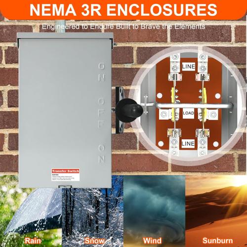 200 Amp Generator Transfer Switch, 120/240V 48000W Manual Transfer Switch for Home Generator, with Neutral Terminal, for Outdoor and Indoor, Multiple Security Protections (200A-2P)